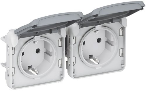 Розетка с заземлением без рамки Legrand Plexo 2-м. крышка шторки IP55 серый картинка